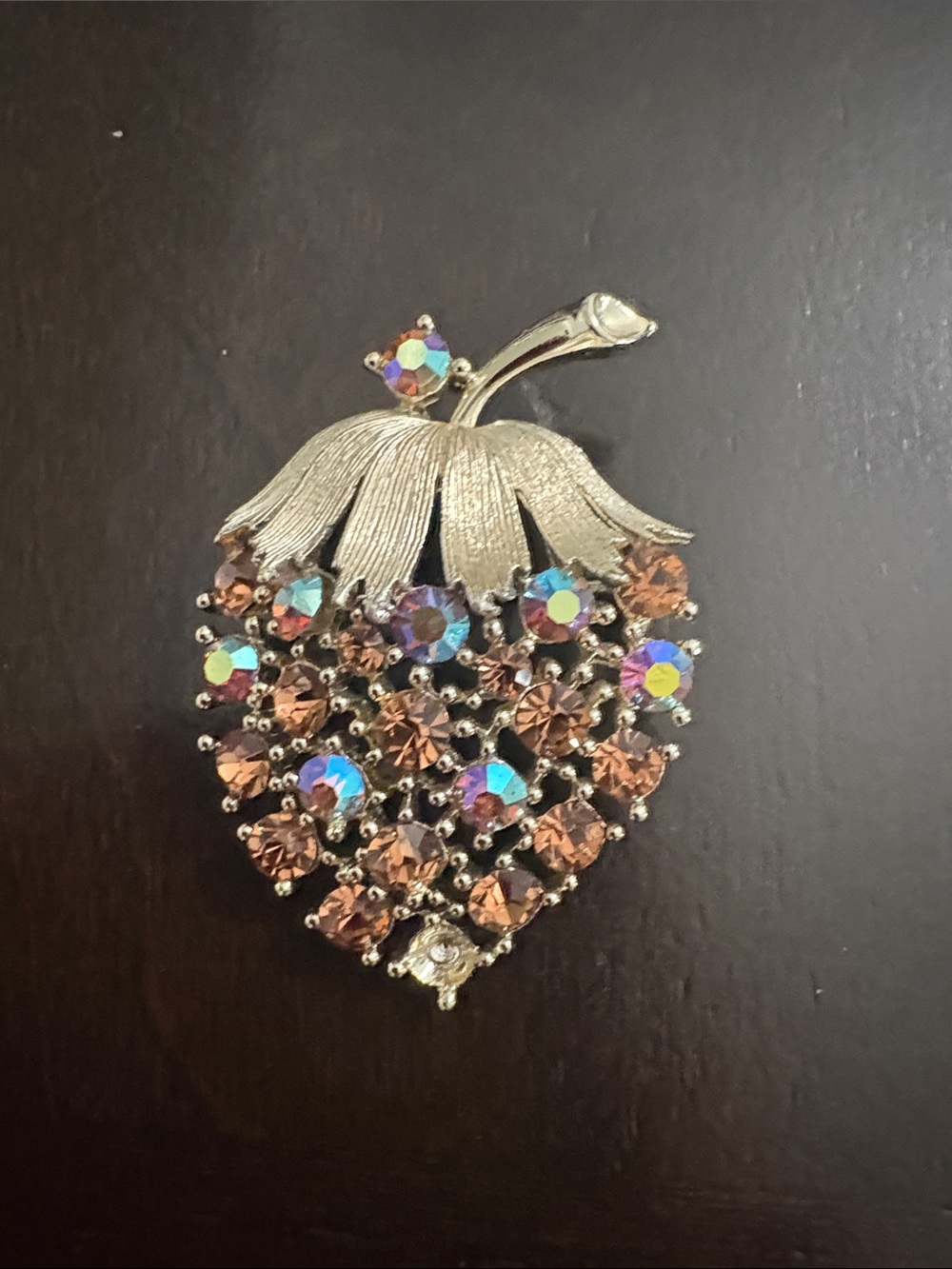 Vintage Lisnet Strawberry Crystal Brooch in Aurora and Champagne